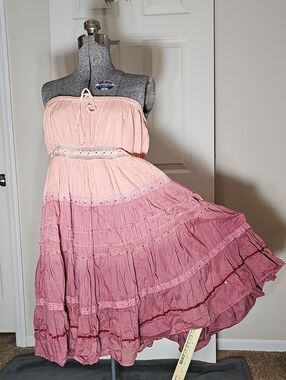 Nolita Pink Mauve Ombre Tiered Crochet Lace Strapless Boho Midi Sundress Size S